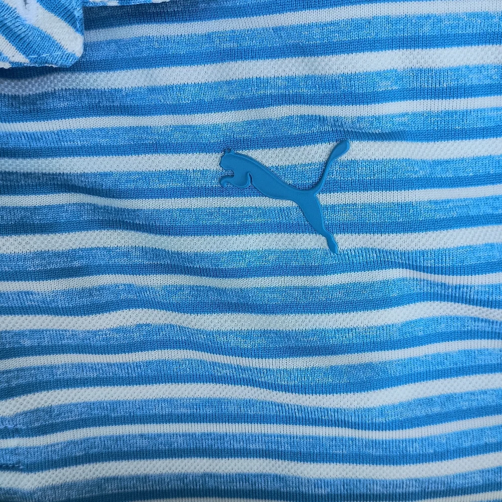 Puma Blue Polo Shirt with Classic Stripes - Picture 3 of 12